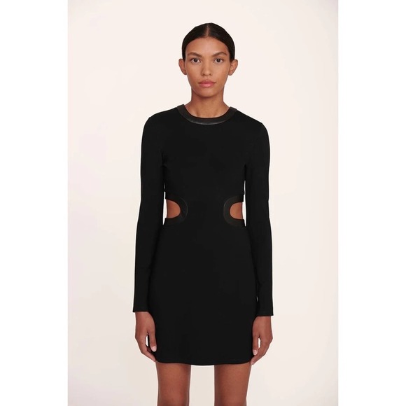 NEW Staud Dolce Long Sleeve Cutout Mini Dress Sz L Black - Picture 3 of 16